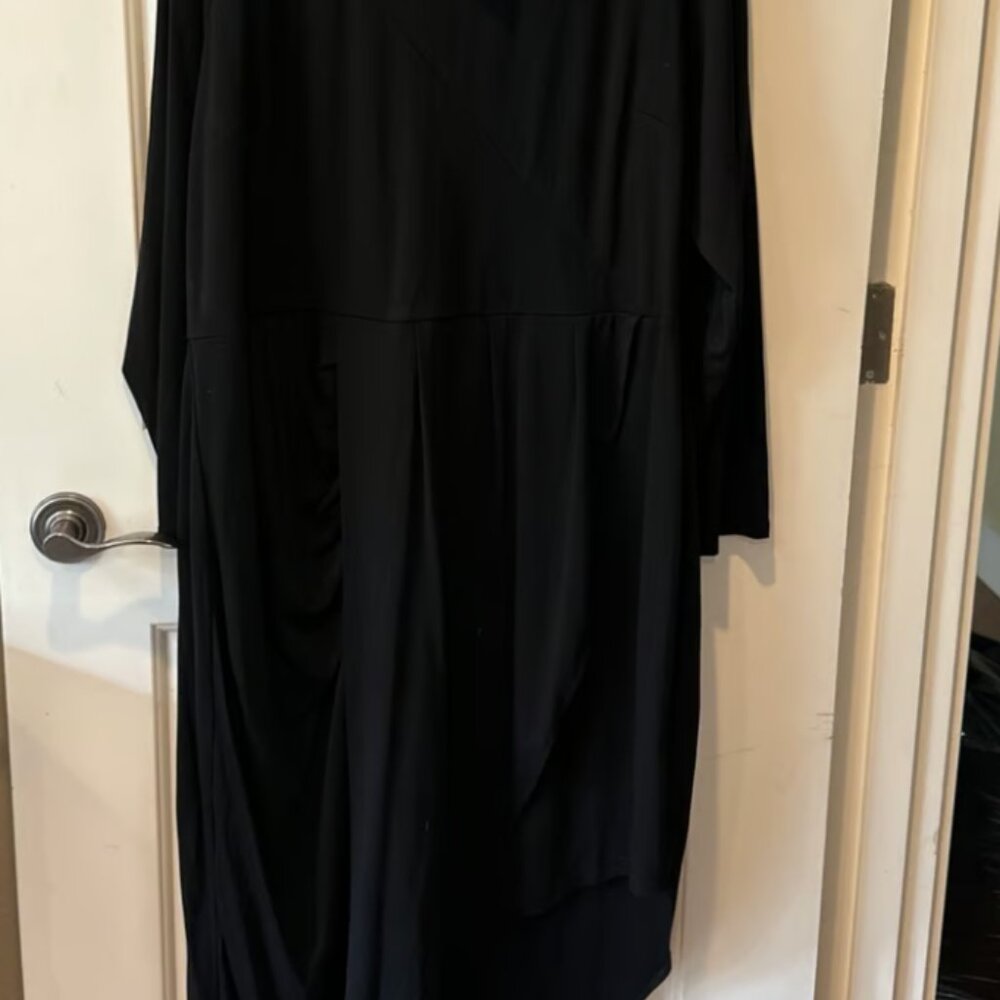 City Chic Black Long Sleeve Asymmetrical Cutout‎ Midi Dress Ruching Size L(20) - Picture 6 of 8
